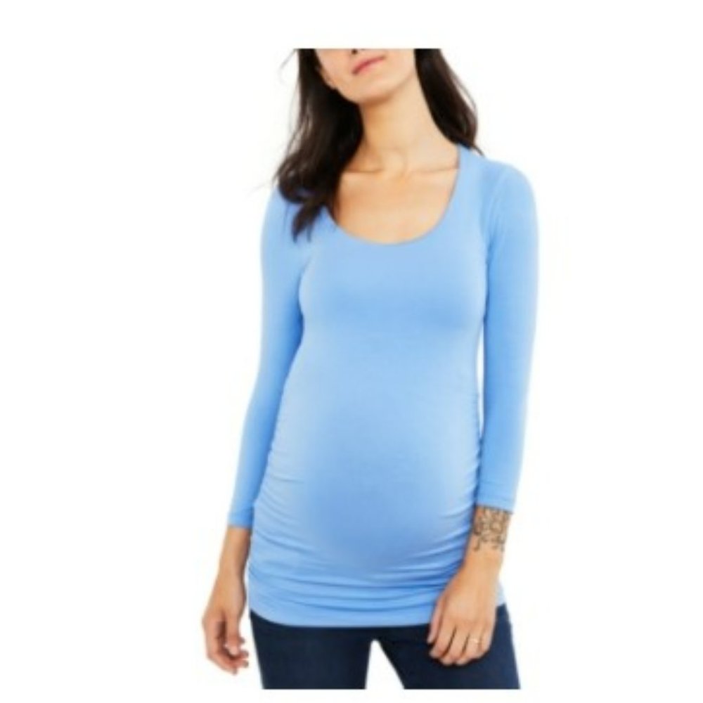 Luxe Side Ruched 3/4 Sleeve Maternity T Shirt In Dusty Orchid-Small